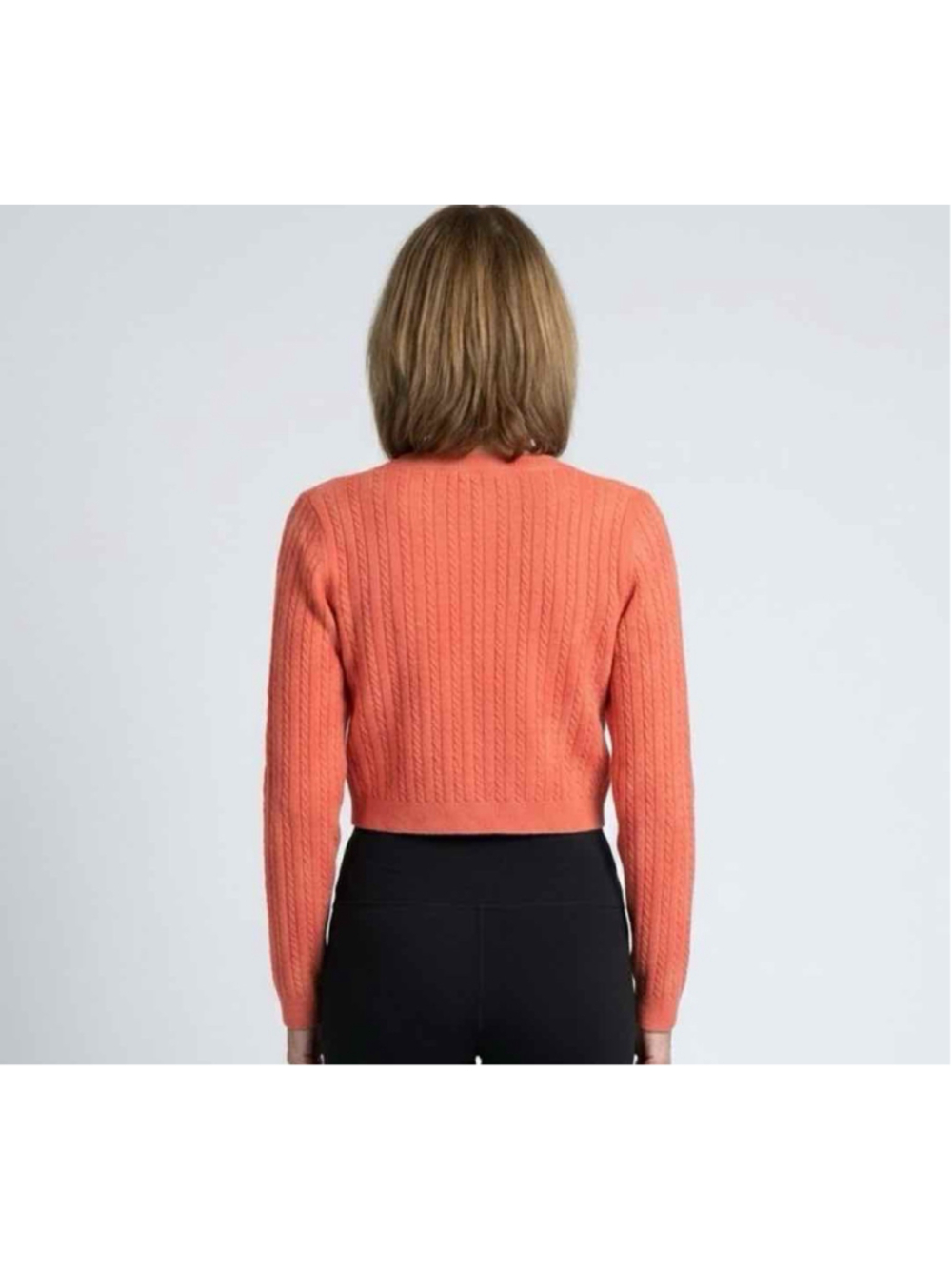 Alice + Olivia Ciara Cashmere Cable Knit Cropped Crewneck Sweater, Coral, L - Picture 2 of 7